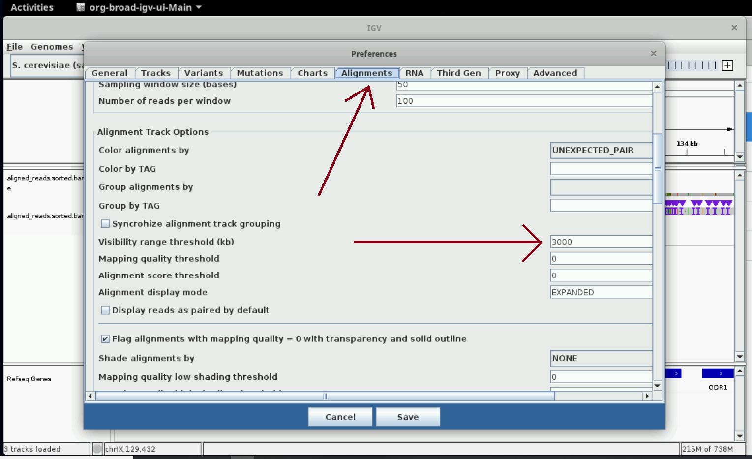 Instructions on how to increase visibility in IGV